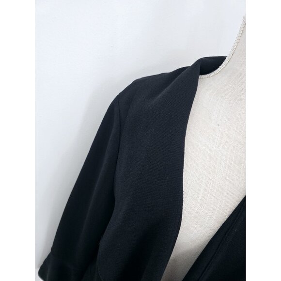 St. John Ruffle Black Waterfall Drape Wool Knit Open Cardigan Sweater 16 XL - Picture 3 of 10